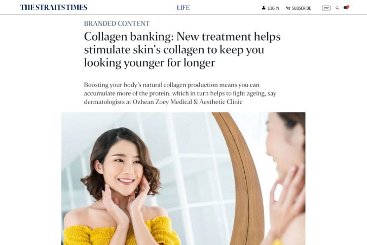 Straits times article on Collagen banking: New treatment helps stimulate skin's collagen to keep you looking younger for longer